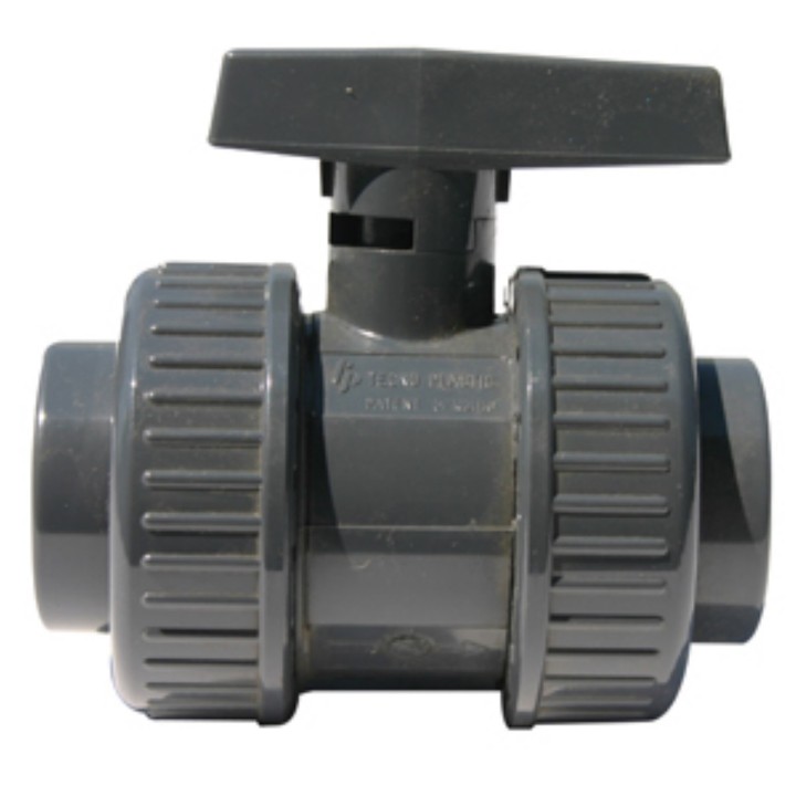 Vanne double union poignee grise pvc bve ff 1''