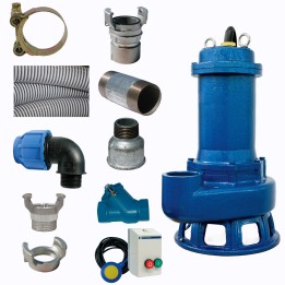 Pompe de relevage 2,2KW Triph Eaux chargées Roue vortex + Kit accessoires