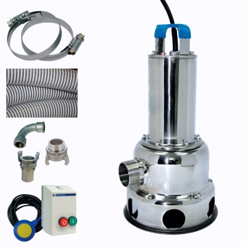 Pompe de relevage 1,45KW Triph Eaux chargées roue vortex + Kit accessoires