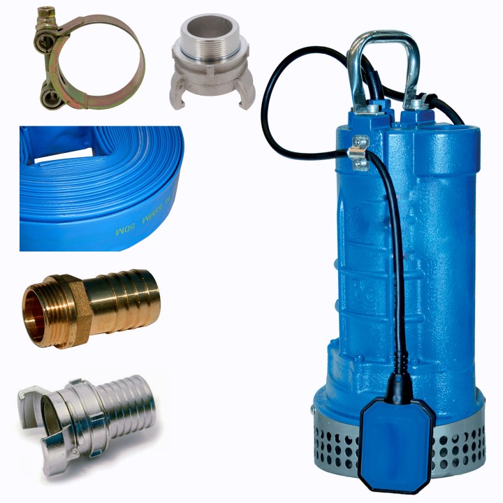 Kit Pompe de chantier Monop Fonte 1,5KW + Kit Raccord